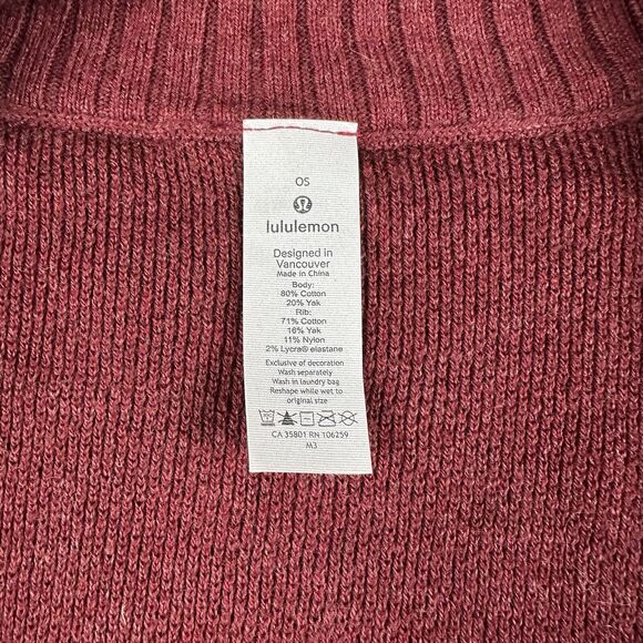 Lululemon Call Me Cozy Wrap Women’s OS Red Cotton Yak Blend Full‎ Zip Sweater - Picture 11 of 16